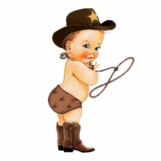 Cute Boy Cowboy Baby shower Cake Topper Staand Fotobeeldje (Voorkant)
