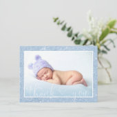 Cute BOY DANK JE Blue Glitter FOTO Baby shower Aankondiging (Staand voorkant)