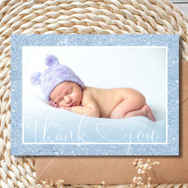 Cute BOY DANK JE Blue Glitter FOTO Baby shower Aankondiging