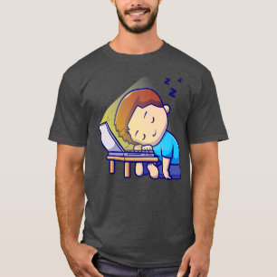 Cute Boy die op laptop Cartoon slaapt T-shirt