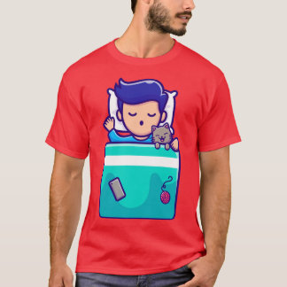 Cute Boy die slaapt met kat Cartoon T-shirt