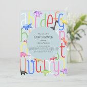 Cute Boy Dinosaur en Alphabet Baby shower Kaart (Staand voorkant)