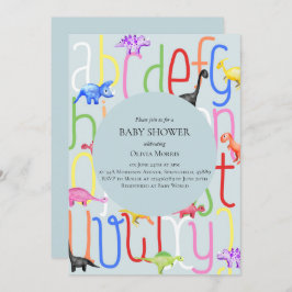Cute Boy Dinosaur en Alphabet Baby shower Kaart