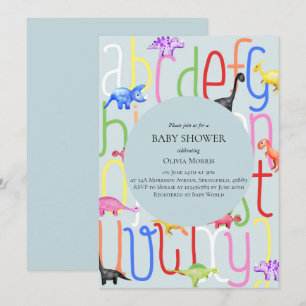 Cute Boy Dinosaur en Alphabet Baby shower Kaart