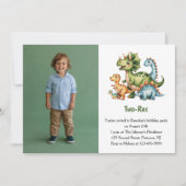 Cute Boy Dinosaur Photo Kids 2nd Birthday Party Kaart (Voorkant)