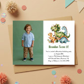Cute Boy Dinosaur Photo Kids 3rd Birthday Party Kaart