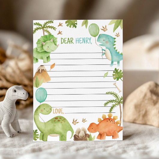 Cute  Boy Dinosaurus Tijdscapsule Notitie Berichtk Bedankkaart