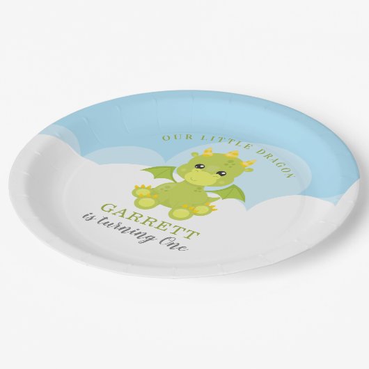 Cute Boy Dragon 1st Birthday Papieren Bordje (Gekanteld)