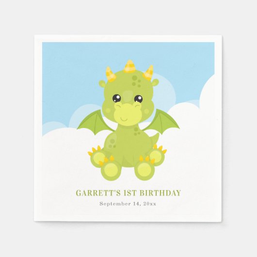 Cute Boy Dragon 1st Birthday Servet (Voorkant)