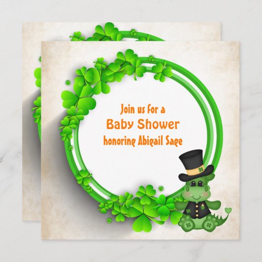 Cute Boy Dragon en Clovers Irish Baby shower Kaart (Voorkant / Achterkant)
