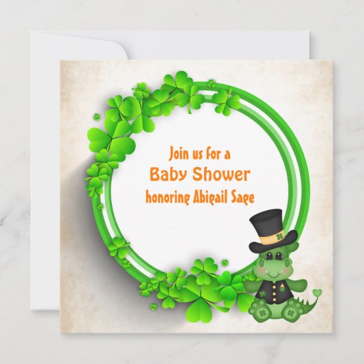 Cute Boy Dragon en Clovers Irish Baby shower Kaart (Voorkant)