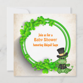 Cute Boy Dragon en Clovers Irish Baby shower Kaart