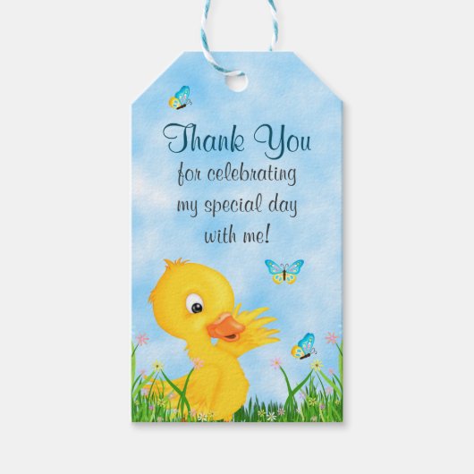 Cute Boy Ducking and Butterfly Baby shower Favor Cadeaulabel (Voorkant)