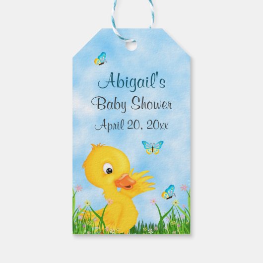 Cute Boy Ducking and Butterfly Baby shower Favor Cadeaulabel (Achterkant)