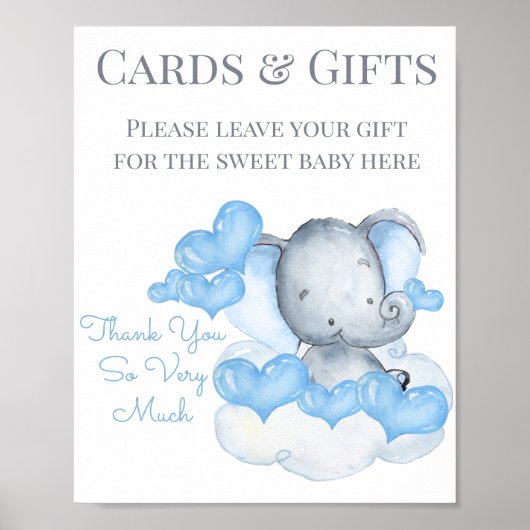 Cute Boy Elephant Baby shower Cadeft Table Sign. Poster (Voorkant)