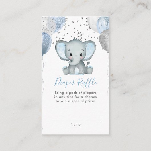 Cute Boy Elephant Baby shower Diaper Raffle Informatiekaartje (Voorkant)