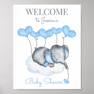 Cute Boy Elephant Baby shower Welcome Sign. Poster