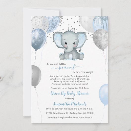 Cute Boy Elephant-ballonnen rijden op Baby shower Kaart (Voorkant)