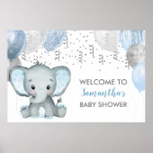 Cute Boy Elephant Balloons Baby shower Poster (Voorkant)