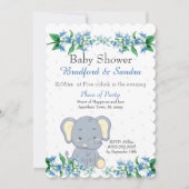 Cute Boy Elephant Blue Floral Baby shower Kaart (Voorkant)