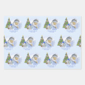 Cute Boy Elephant Foto Naam Kerstblauw Inpakpapier Vel (Voorkant 3)