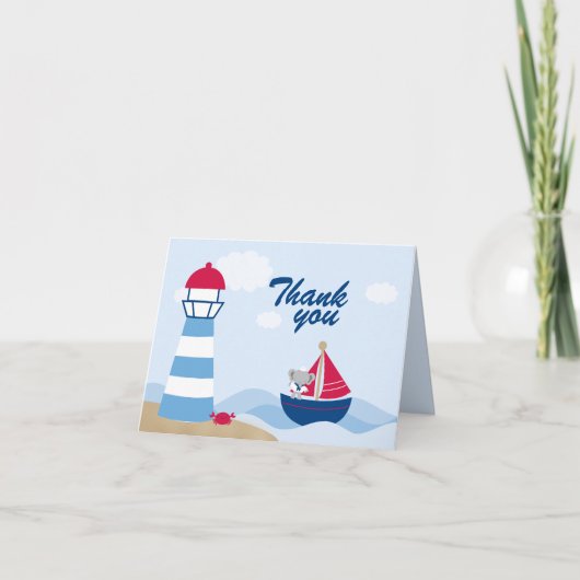 Cute boy elephant sailor thank you folded card bedankkaart (Voorkant)