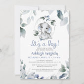 Cute Boy Elephant Waterverf Greenery Baby shower Kaart (Voorkant)