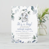 Cute Boy Elephant Waterverf Greenery Baby shower Kaart (Staand voorkant)