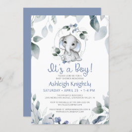 Cute Boy Elephant Waterverf Greenery Baby shower Kaart
