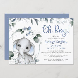Cute Boy Elephant Waterverf Greenery Baby shower Kaart