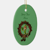 Cute Boy Elf Poinsettia Wreath Holiday Ornament (Rechts)