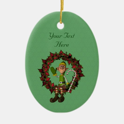 Cute Boy Elf Poinsettia Wreath Holiday Ornament (Voorkant)