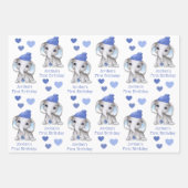Cute Boy First Birthday Blue Elephant Personalized Inpakpapier Vel (Voorkant 2)