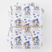Cute Boy First Birthday Blue Elephant Personalized Inpakpapier Vel (In situ)