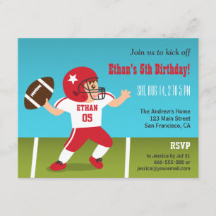 Cute Boy Football Birthday Party Invitations Kaart