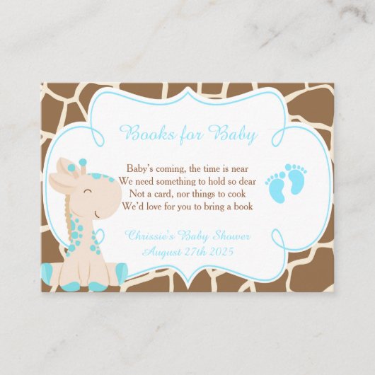 Cute Boy Giraffe Book Request for Baby shower Informatiekaartje (Voorkant)