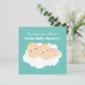 Cute boy girl twint baby shower kaart (Staand voorkant)