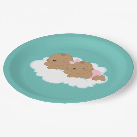 Cute boy girl twint baby shower papieren bordje (Gekanteld)