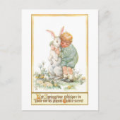 Cute  Boy Hugging Easter Bunny Briefkaart (Voorkant)