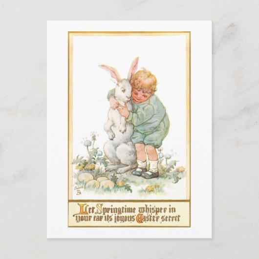 Cute  Boy Hugging Easter Bunny Briefkaart (Voorkant)