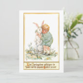 Cute Boy Hugging Easter Bunny Feestdagenkaart (Staand voorkant)