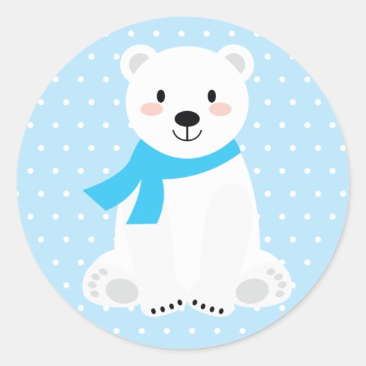 Cute Boy Ijsbeer Baby Shower Blauw Ronde Sticker (Voorkant)