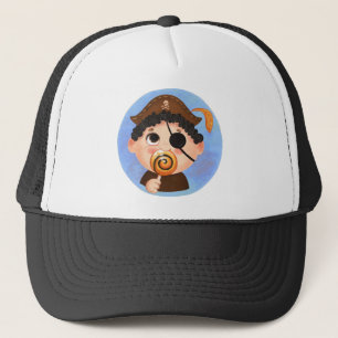 Cute boy in een pirate Halloween-kostuum Trucker Pet
