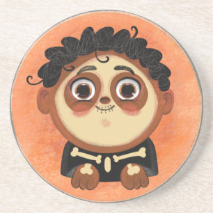 Cute boy in een skelet Halloween kostume Snoep Ti Zandsteen Onderzetter