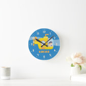 Cute Boy in Submarine Kinder Name Room Wall Clock Ronde Klok (Huis)