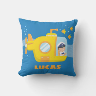 Cute Boy in Submarine Kinder Room Decor Sierkussen