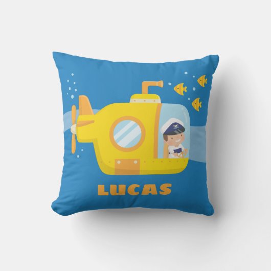 Cute Boy in Submarine Kinder Room Decor Sierkussen (Voorkant)