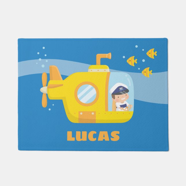 Cute Boy in Submarine Kinder Room Doormat Deurmat (Voorkant)