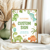 Cute Boy Jungle Dinosaur Birthday Party Table Sign Poster