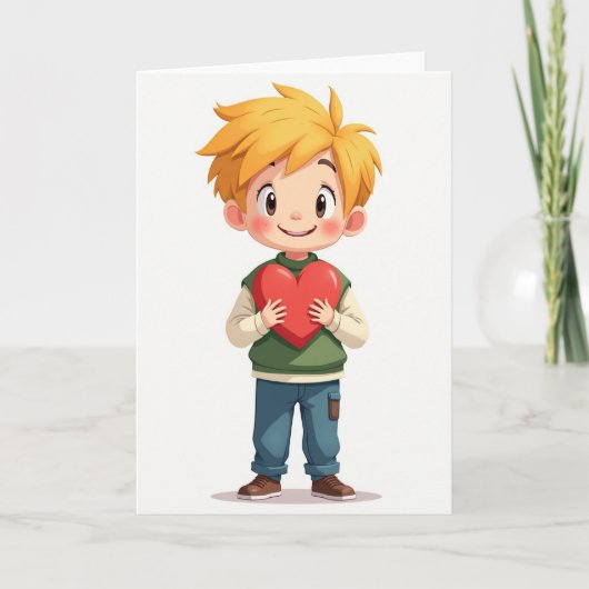 Cute Boy Love Heart Card Kaart (Voorkant)